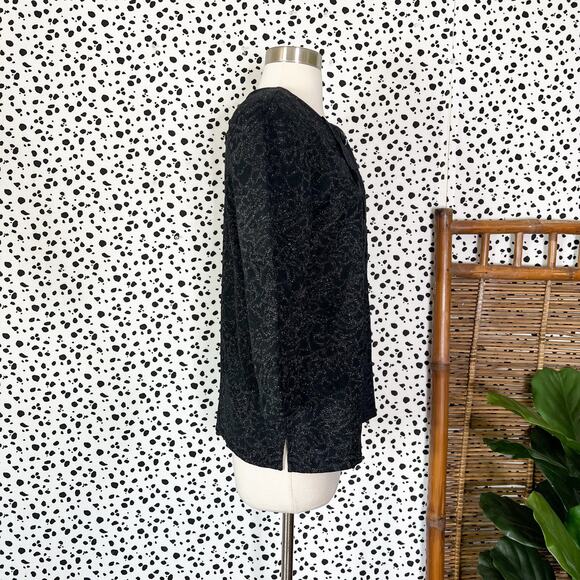 NEW Ming Wang | Black Metallic Knit Lace Trim 3/4 Sleeve Sweater Jacket S NWT - Picture 5 of 9